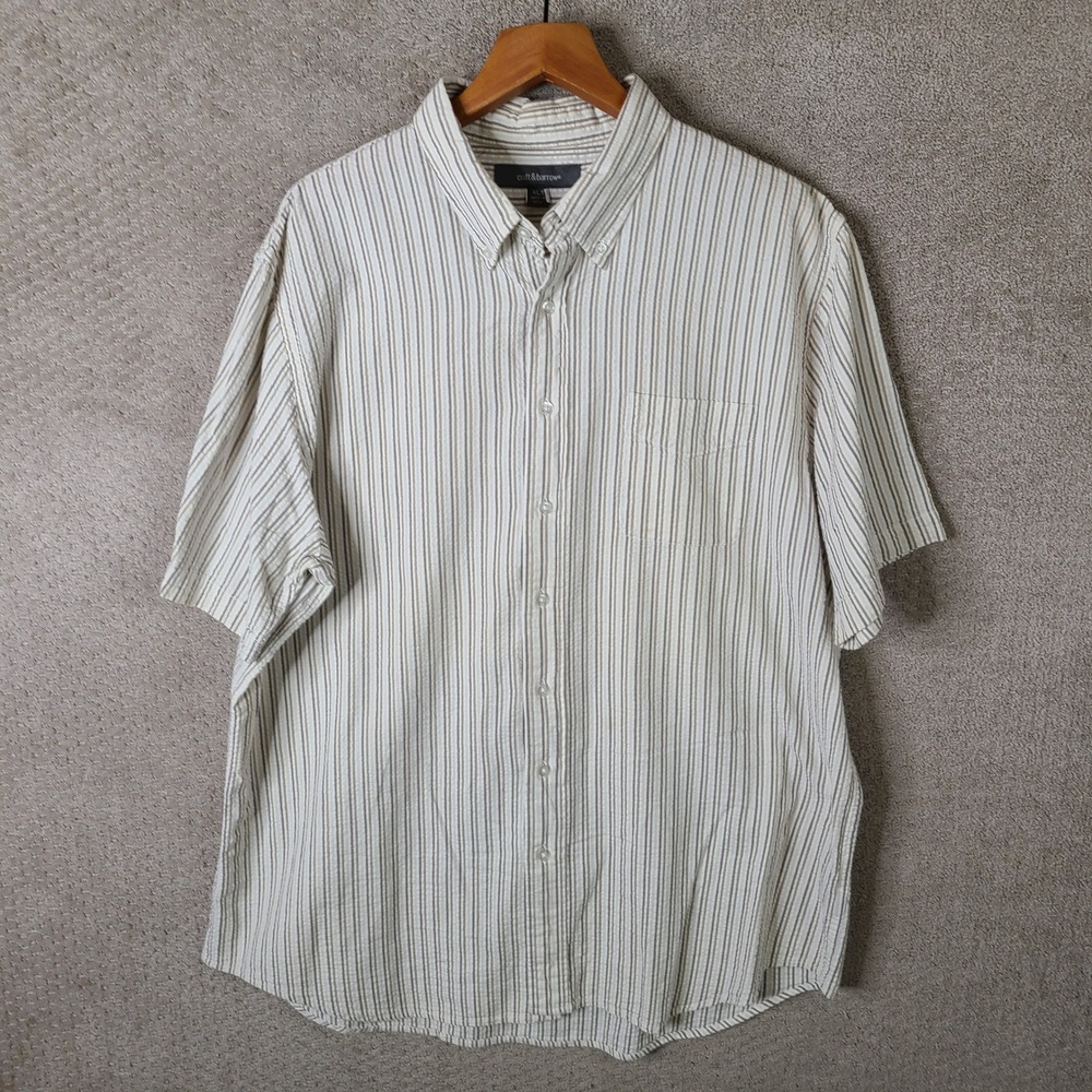 Croft & Barrow Shirt Mens XLT Beige White Striped Seersucker Button Down Cotton
